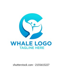 Letter C Whale Logo Design Template Inspiration, Vector Illustration.