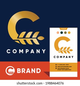 Letter C Wheat Logo Design Vector Icon Graphic Illustration