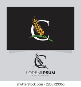 Letter C Wheat Logo Design Vector Icon Graphic Illustration