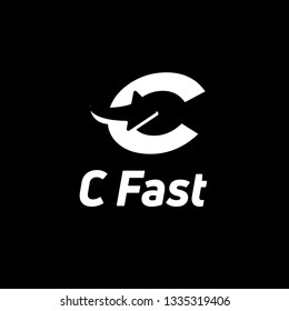 Letter C white logo with negative space arrow logo for business, transportation, delivery company isolated on black background. - Vector Illustration