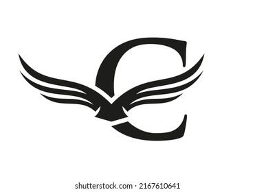 Letter C Wing Logo Design. Initial Flying Wing C Letter Logo. Letter C Wings Symbol Concept