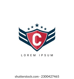 Letter C With Wings Sign And Illustration Modern Crown, Shield Luxury Logo Design Icon
