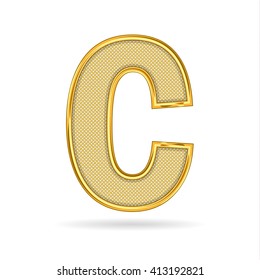 letter C in wire gold metal isolated on white background

