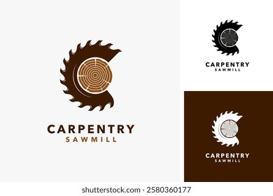 Letter C in wood saw for carpentry logo design