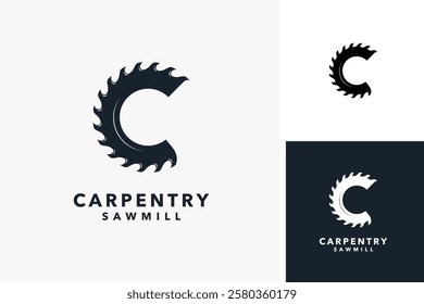 Letter C in wood saw for carpentry logo design