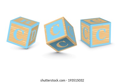 Letter C wooden alphabet blocks - vector illustration