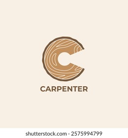 Letter C wooden texture logotype. C monogram carpenter symbol logo icon vector illustration