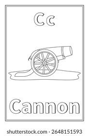 Letter C and word cannon coloring page