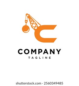 Letter C Wrecking Ball Excavator Logo Icon Vector