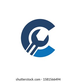 Letter C Wrench Logo Design. Handyman Repair Service. Technology Construction Industry Vector Icon.