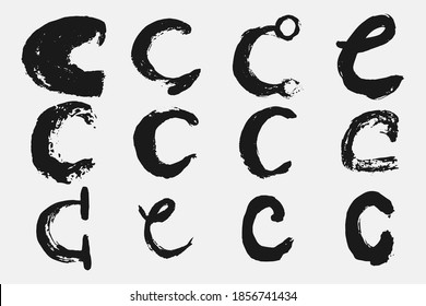 Letter C written by hand. Black letter C written in grunge calligraphy. Different versions of the font are hand-drawn in a careless style. Vector eps illustration.