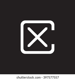 letter C and X monogram square shape logo white black background