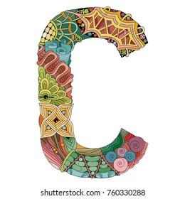 Letter C zentangle. Vector decorative object