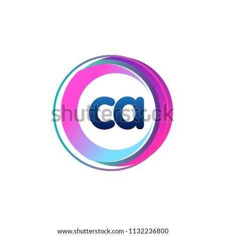 Letter CA logo with colorful circle, letter combination logo design with ring, circle object for creative industry, web, business and company.