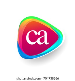 Letter CA logo in triangle shape and colorful background, letter combination logo design for company identity.