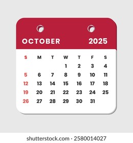 Letter calendar for 2025. The week begins on Sunday. Time, planning and schedule concept. Flat design. Removable calendar for the month. Vector illustration