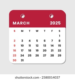 Letter calendar for 2025. The week begins on Sunday. Time, planning and schedule concept. Flat design. Removable calendar for the month. Vector illustration