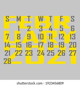 Letter calendar for February 2021. The week begins on Sunday. Time, planning and schedule concept. Flat design. Removable calendar for the month. Vector illustration