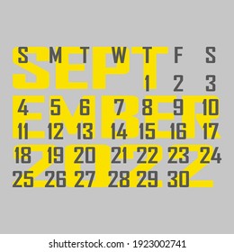 Letter calendar for September 2022. The week begins on Sunday. Time, planning and schedule concept. Flat design. Removable calendar for the month. Vector illustration