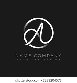 A Letter. Calligraphy minimal monogram. Template design logo. Hand drawn is an cursive initial letter A combined with a round frame. Emblem vector