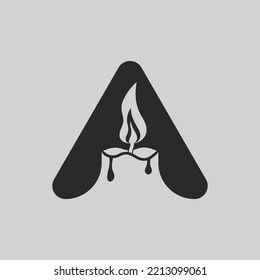 Letter A candle, logo design template elements, burning candle symbol vector illustration