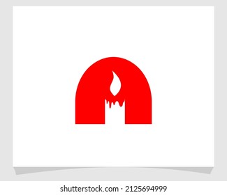 letter A with candle negative space logo vector icon illustration