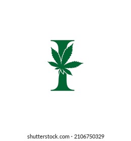 Letter I with cannabis leaf logo concept. Weed, hemp, marijuana logo vector