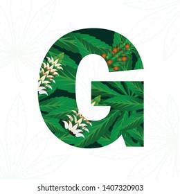 Letter with cannabis leaf for logo design.
