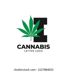 letra I con elemento de diseño del logotipo del vector de hoja de cannabis