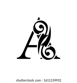 letter A capital.  Black flower alphabet.  Beautiful letters 