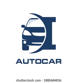 Letter I with car vector logo template.  Fonts for event, promo, logo, banner, monogram and poster. Alphabet label symbol for branding and identity.