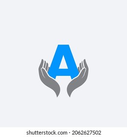 letter A caring hands logo design