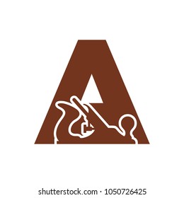 letter A with carpenter tool. Wood work logo company. vector icon.
