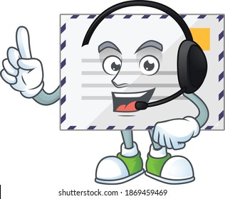 Letter cartoon character style speaking with friends on headphone. Vector illustration