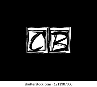 Letter CB Hand Drawn Brush Stroke Square Monogram Logo