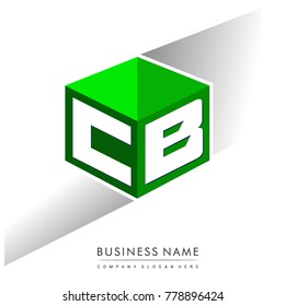 Letter CB logo in hexagon shape and green background, cube logo with letter design for company identity.
