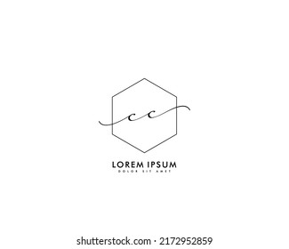 Letter CC Initial Handschrift Logo mit Unterschrift und handgezeichnet Stil.