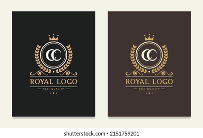 Letter CC initial luxury monogram logo for book design, brand name, business card, restaurant, boutique, hotel, cafe, identity, badge.