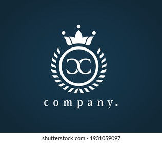 Letter CC laurel wreath monogram template. Beautiful crown logo for Royalty, business card, Boutique, Hotel, Heraldic, Cafe, Restaurant, Web design, Jewelry. Elegant vector emblem illustration. Eps 10