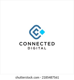 diseño de logotipo CC de letra con vector de concepto de píxel digital