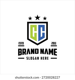 letter CC monogram shield star logo design vector template
