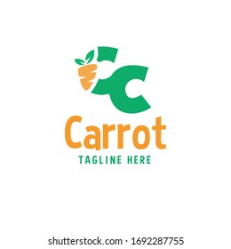 Letter CC with orange carrot logo design idea. Simple Vegetable icon vector template illustration. Can be used for web site, app, UI. Vegan concept related to fruits isolated on white background.