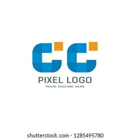 Letter CC Pixel Logo Design Template. Alphabet Pixel motion Logo.