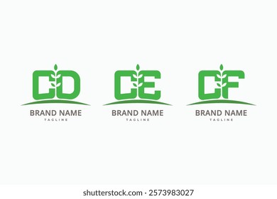 Letter CD, CE, and CF with plant leaf grow agriculture logo vector icon illustration