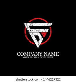 Letter CD creative triangle in red circle color logo designs, with rustic and grunge vector
