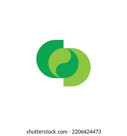 letter cd linked green leaf geometric logo vector 