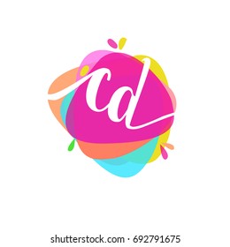 Letter CD logo with colorful splash background, letter combination logo design for creative industry, web, business and company.