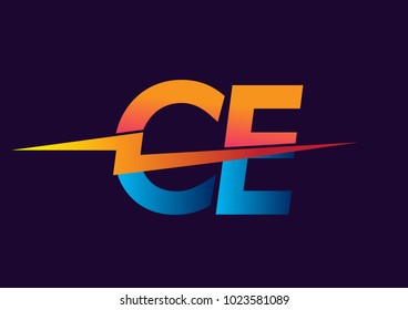 Letter CE logo with Lightning icon, letter combination Power Energy Logo design for Creative Power ideas, web, business and company.