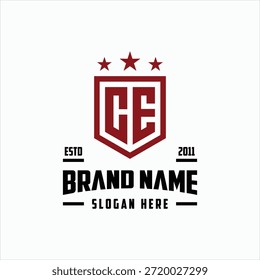Plantilla de Vector de diseño de logotipo de estrella de escudo de monograma CE