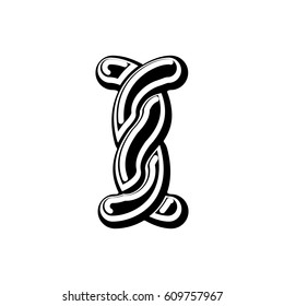 Letter I Celtic font. norse medieval ornament ABC. Traditional ancient manuscripts alphabet
